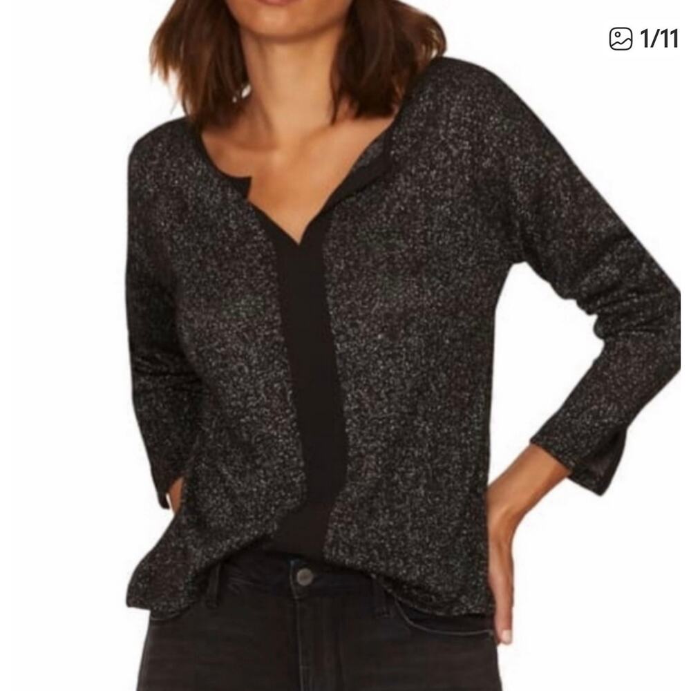 Sanctuary Black Metallic Thread V-Neck Long Sleeve Top Size Small – Relaxed Fit
